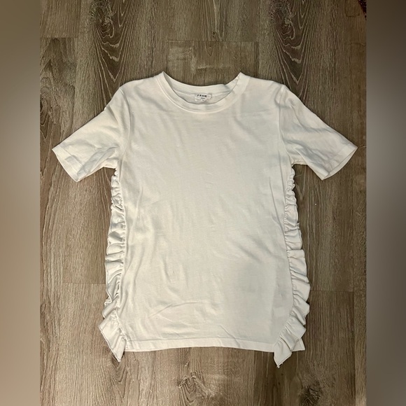Frame Denim Side Ruffle Crewneck Tee in Blanc - Picture 2 of 10